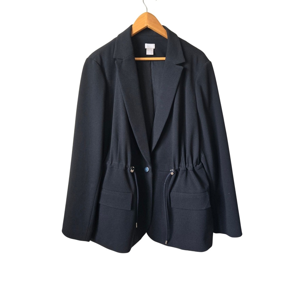 Chicos Black Label Drawstring Waist Blazer Jacket Black Size 3 US 16/18 Office